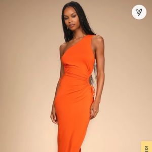 Heat of the Moment Orange Asymmetrical Cutout Bodycon Midi Dress